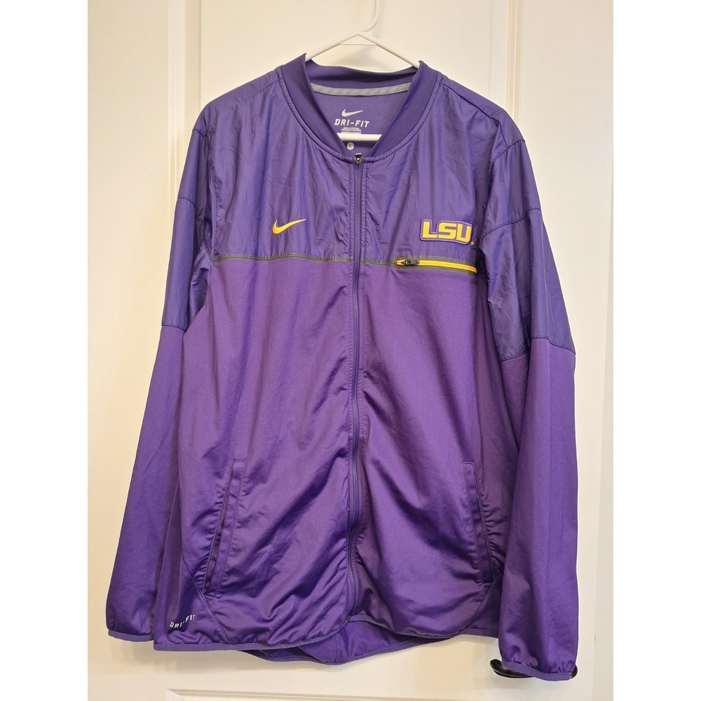 Nike LSU Tigers Dri-FIT Full Zip Jacket Mens Large Purple Gold Sideline Training